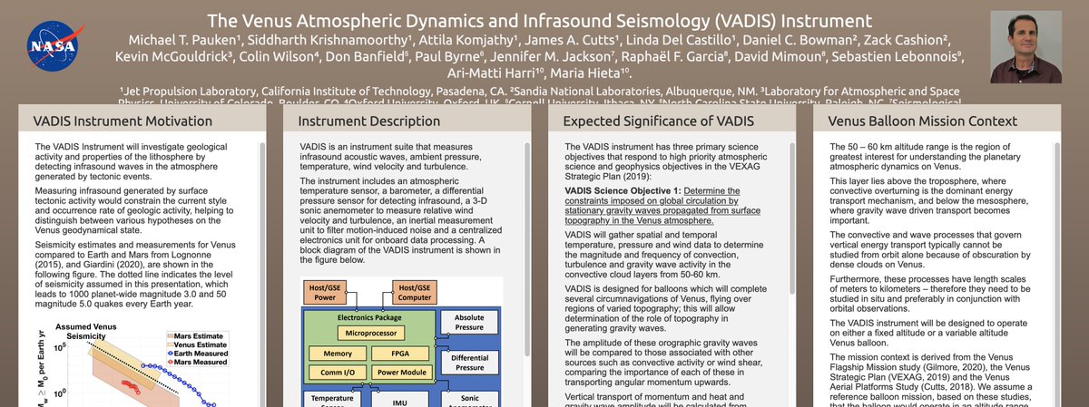 4/ Mike Pauken leads a poster on developing a proposed TRL 6 Venus-balloon capable instrument for Venus atmospheric dynamics and infrasound seismology. It's called "Venus Atmospheric Dynamics and Infrasound Seismology (VADIS)" .  #AGU2020  …https://agu2020fallmeeting-agu.ipostersessions.com/?s=8F-6E-84-40-BC-FF-71-B5-04-5B-A7-73-07-77-53-DA