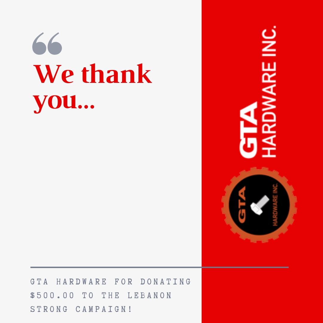 lebanonstrongca's tweet photo. A new month has brought us amazing new donors. Thank you to GTA Hardware for a thoughtful donation 🙏❤️

Please continue to donate via GoFundMe.

The link can be found in our bio.

Thank you 🇱🇧 https://t.co/dNcRnapoP9
