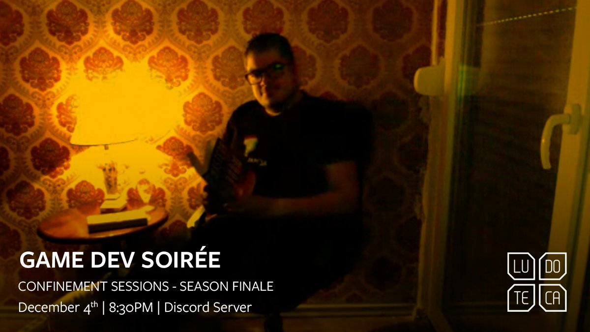 aludoteca's tweet photo. Season Finale of Game Dev Soirée is upon us, join us.

"Game Dev Soirée" is a showcasing and hang out event for game creators of all sorts - professional, amateur, student or aspiring.
Join us at our discord server https://t.co/QzgqTtkFGP https://t.co/Kco16NWGgp