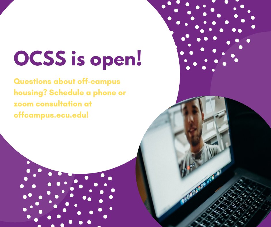 Looking for off-campus housing for the Spring semester? OCSS is here to help! Schedule a consultation at offcampus.ecu.edu!