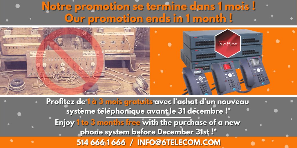 6Telecom's tweet image. Faites-vite: Il ne reste plus qu'un mois pour profiter de l'offre 6Telecom ! 🕓 Hurry up: Only one month left to benefit from the 6Telecom offer ! 514 666 1 666 📞

mailchi.mp/6telecom.com/1…