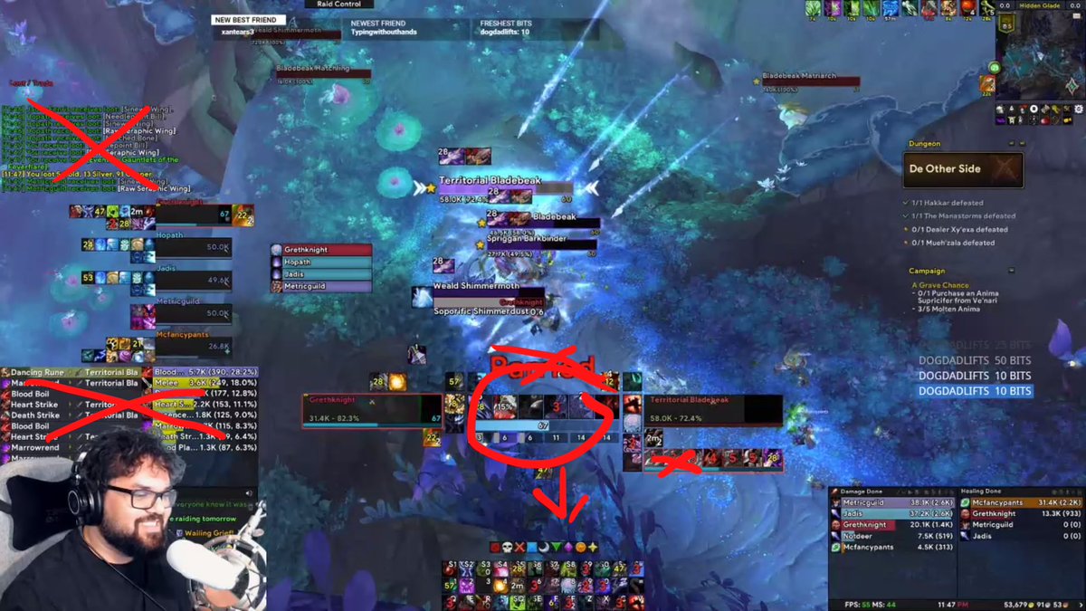 Cryoxene's tweet photo. @GrethamPlz Rough adjustments of things I personally wouldn’t need to see. The circle + arrow is saying move it down some. That said, I generally find those hub weakaura packs unhelpful because I always look at my bars anyway https://t.co/1Lp6R0Xp0G
