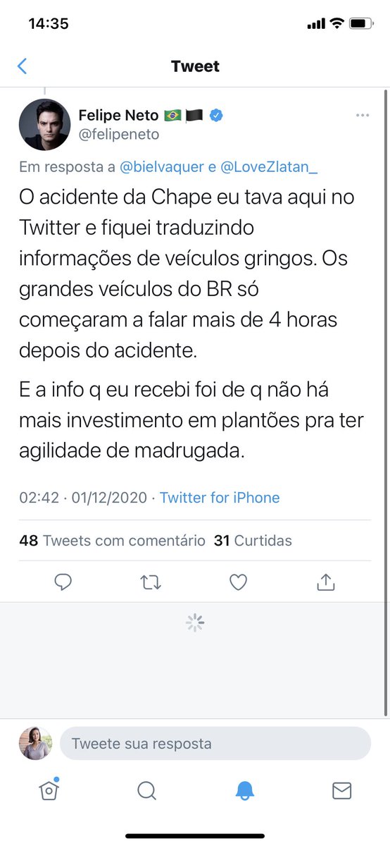 livialaranjeira's tweet photo. O @felipeneto não é obrigado a entender como o jornalismo funciona.

Já que ele citou o acidente da Chapecoense como exemplo de falta de agilidade jornalística, vou fazer um rápido fio. https://t.co/AL29zgNMar