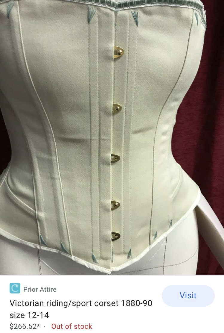 riding corsets were shorter than standard corsets. if they came down over the hips at all, they did not include boning at that part. this allowed the wearer more hip flexibility, which is required to ride sidesaddle.