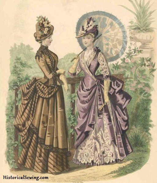 the 1870s and 1880s were a WHIRLWIND when it comes to fashion trends. remember when patterned leggings were suddenly a thing for a few years, and then vanished? or flower crowns? picture that, but three times in a row, and instead of one item, it's the ENTIRE OUTFIT.