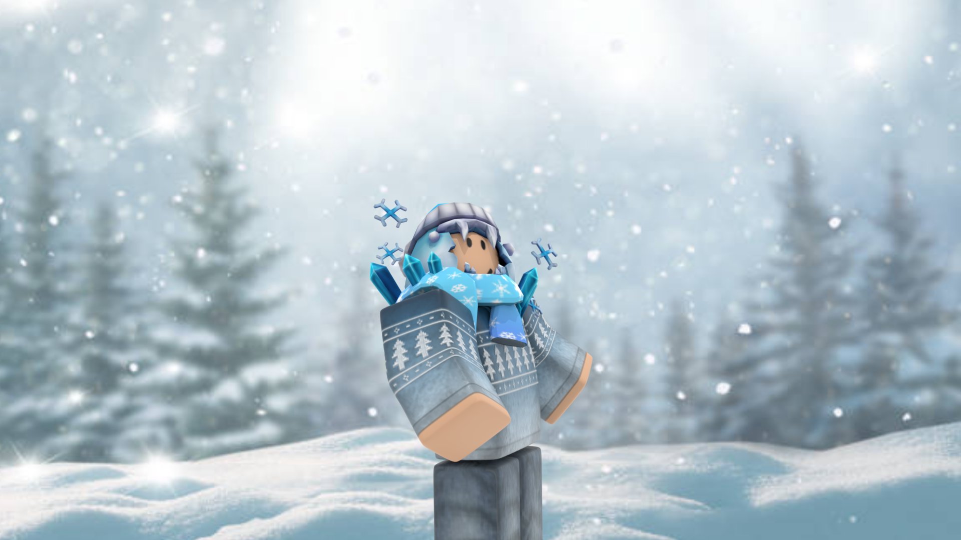 Roblox boy avatar in a snowy christmas scene