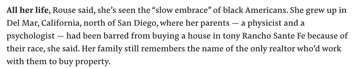 For a taste of the overt discrimination the Rouse family faced, see this interview with Carolyn Rouse (sibling who is an anthropology professor at Princeton)  https://www.buzzfeednews.com/article/jtes/the-professor-arguing-against-a-free-speech-free-for-all