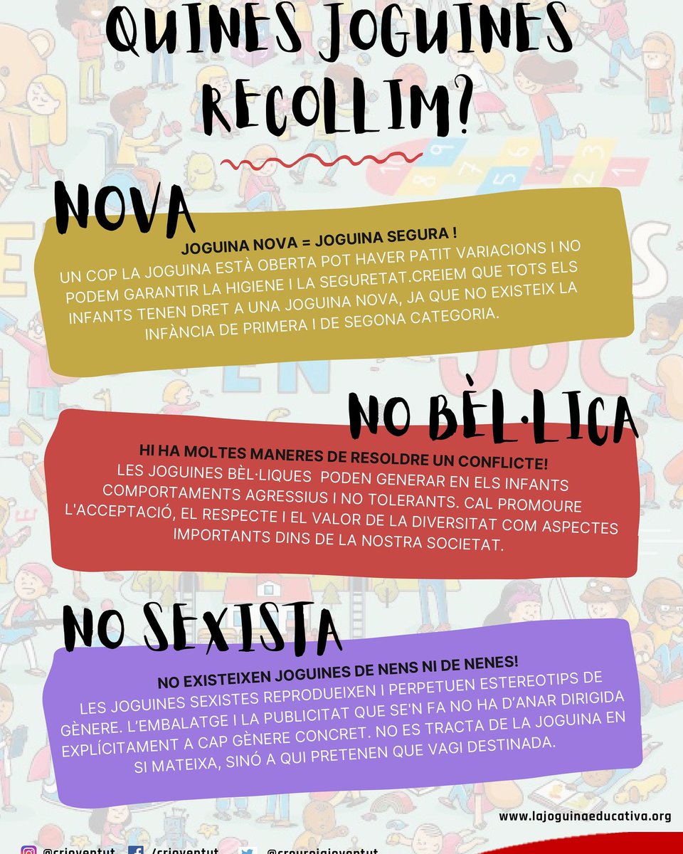 institutjvv's tweet photo. Els dies 9, 10 i 11 de desembre, a l'hora del pati, alumnat de 3r d'ESO recollirà joguines.

Han de ser noves, no bèl·liques i no sexistes, i s'entregaran a la Creu Roja per la campanya de Nadal.

Moltes gràcies per col·laborar amb els infants i adolescents més vulnerables. https://t.co/9JuP6nMnL2