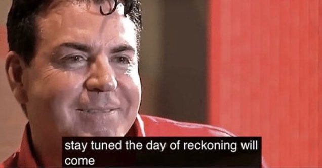 WFSquire's tweet image. Papa John said this in November 26, 2019

Five days later, a year ago today, the first person in the world fell ill from symptoms of COVID-19

What did Papa John know and when did he know it?