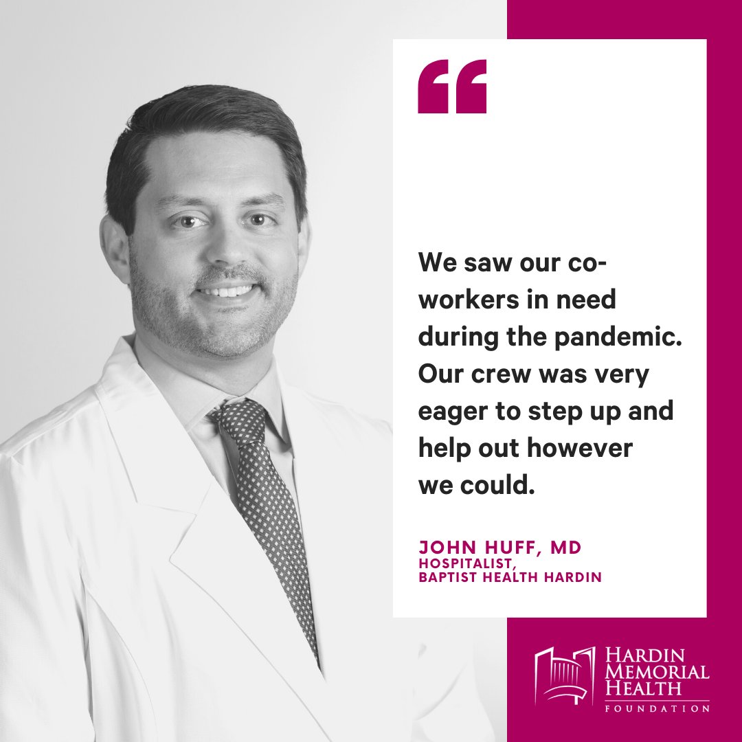 Dr. John Huff and his fellow Baptist Health Hardin Hospitalists came together to support their fellow co-workers struggling during the pandemic.  

Today is <a href="/GivingTuesday/">#GivingTuesday</a>. Please consider making a donation to the HMHF COVID-19 Emergency Fund buff.ly/39iqMeu.