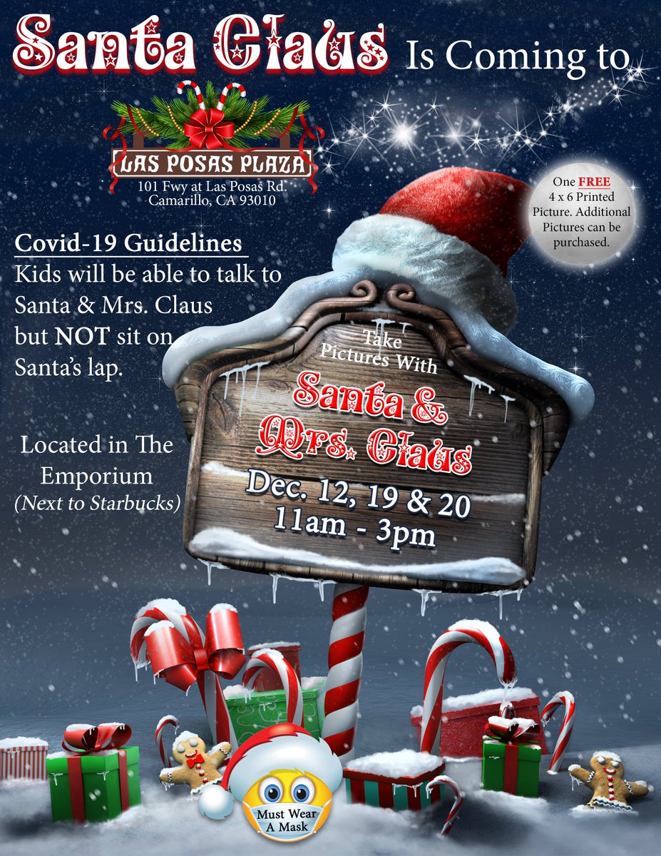 PosasLas's tweet image. No-Contact #Pictures with #SantaClaus  &amp;amp; Mrs. Claus. Come visit us at #LasPosasPlaza. We will be set up in the Emporium next to #Starbucks. Look forward to seeing you there.