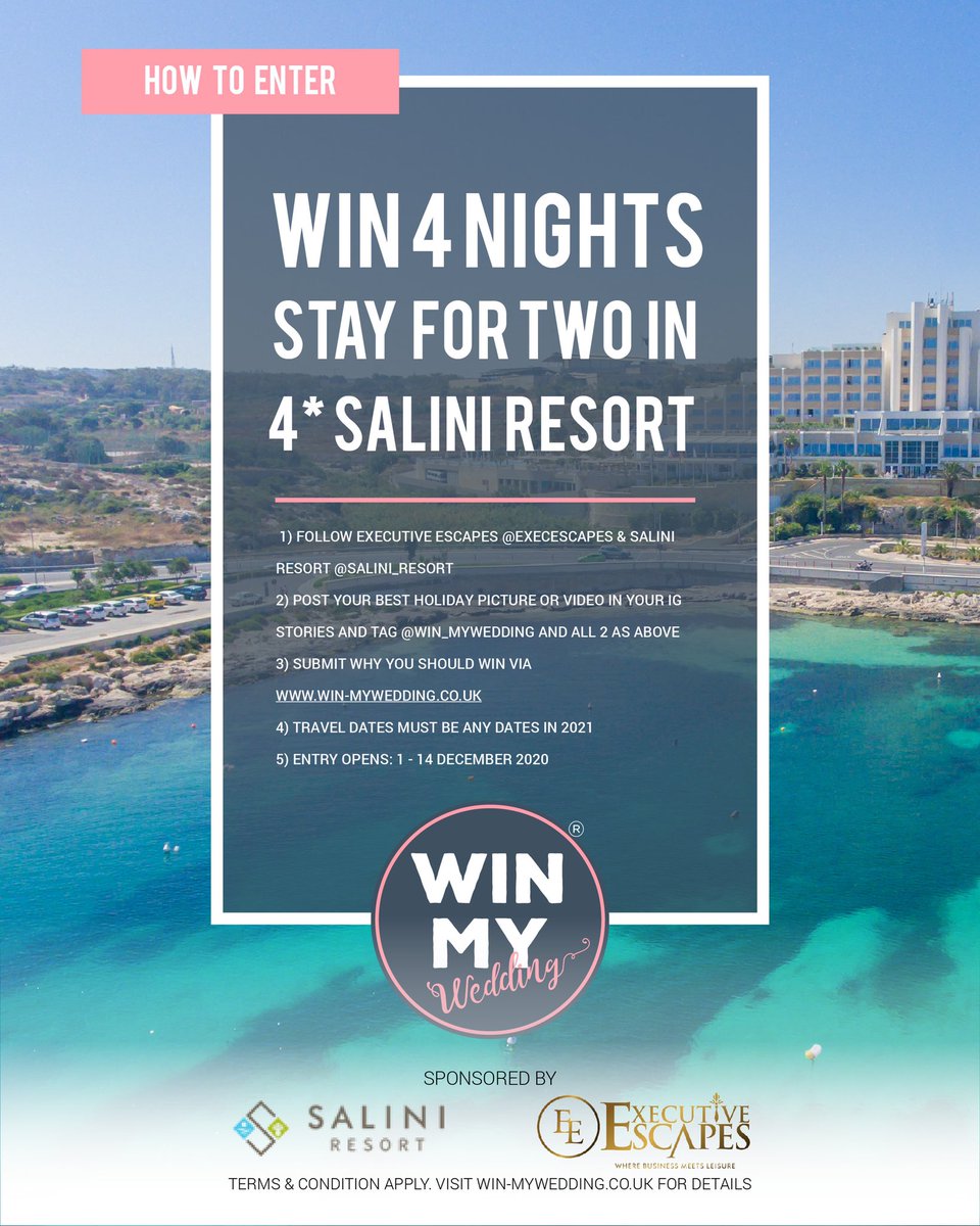 WinMyWedding1's tweet photo. Our next #giveaway is now open! 1 - 14 December only. Visit https://t.co/n1s954CaNc for T&amp;C’s and to enter! #malta #Honeymoon #givingback https://t.co/fUxfNy9Dmn