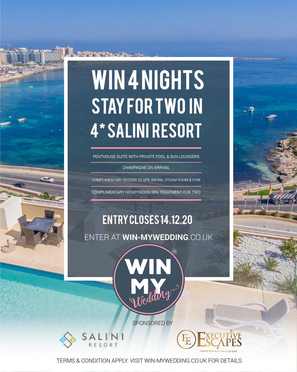 WinMyWedding1's tweet photo. Our next #giveaway is now open! 1 - 14 December only. Visit https://t.co/n1s954CaNc for T&amp;C’s and to enter! #malta #Honeymoon #givingback https://t.co/fUxfNy9Dmn