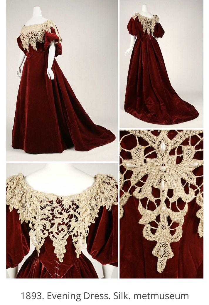 later, skirts would become more fan-shaped, and sleeves would grow to borderline absurd proportions, echoing an earlier trend in the 1830s (shown in the final image):