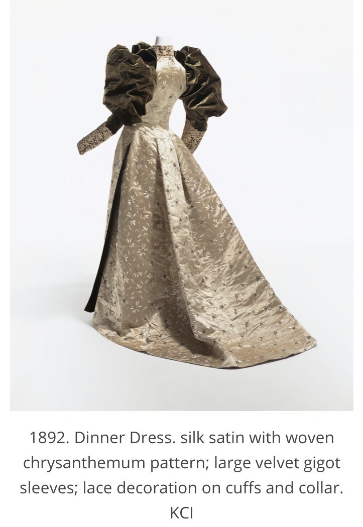 later, skirts would become more fan-shaped, and sleeves would grow to borderline absurd proportions, echoing an earlier trend in the 1830s (shown in the final image):