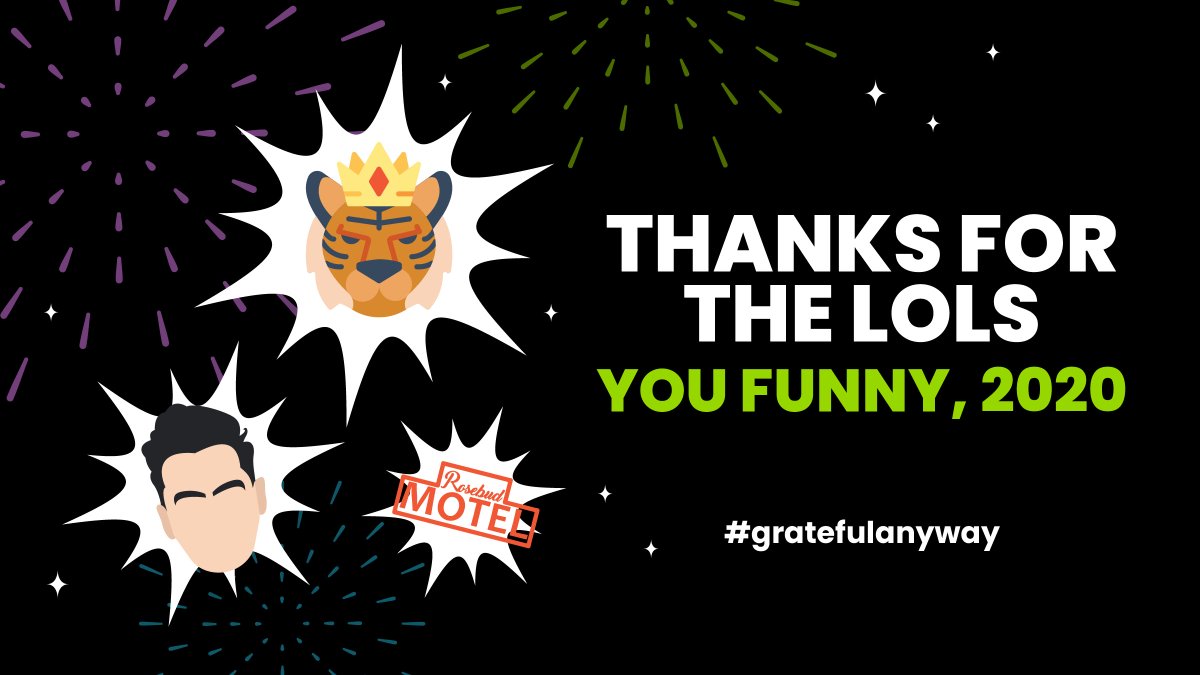 roidna's tweet photo. Remember when Season 8 of GOT was the worst thing to happen to us in 2019? 2020 has been like BAD TV... BUT there have been some gems. We are grateful for those that made us laugh. Thanks to: Tiger King, John Krasinski, Eugene Levy, Daniel Levy, the other Levy. #gratefulanyway https://t.co/dtpatZvTtk