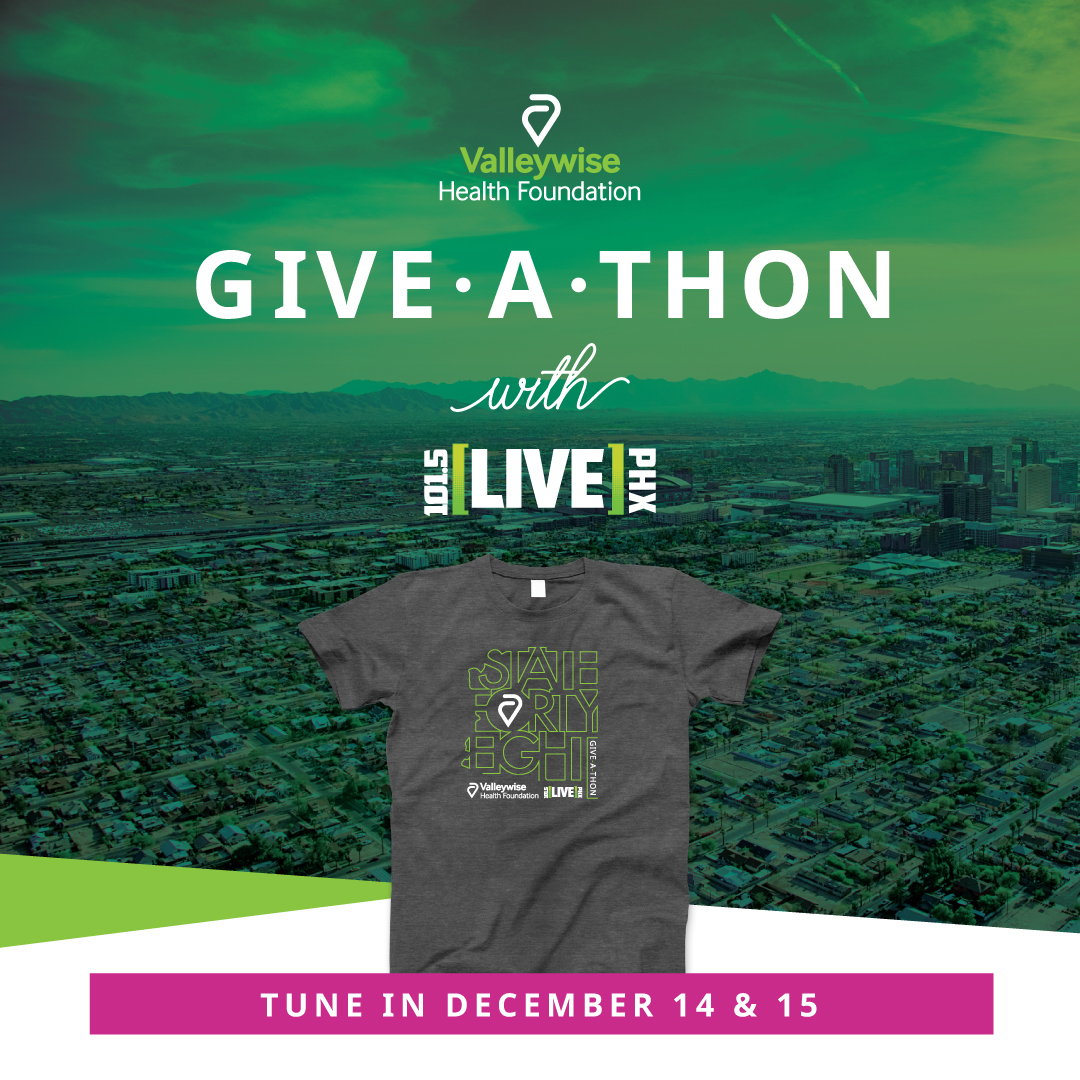 ValleywiseHthF's tweet photo. SAVE THE DATE! In just two weeks, the second annual Live 1015 GIVE-A-THON benefiting @valleywise_az will broadcast live on air! We're thrilled to partner once again with @live1015phoenix, @EntercomPhoenix and @StateFortyEight 

#ALLINAZ #GIVEATHON #CommunityHealth https://t.co/FBJHbb8WZA