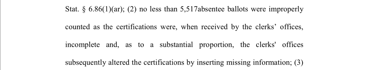 Filing shows that 5,517 Absentee ballots were partial or incomplete and the Municipal clerks filled in the missing information themselves 