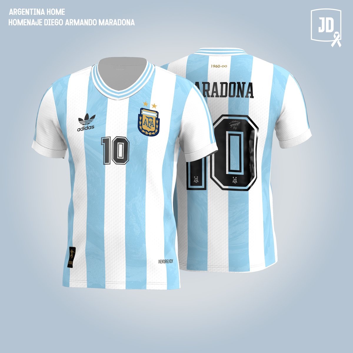 JayDesign__'s tweet image. Argentina Home Shirt
Homenaje a Diego Armando Maradona
Molde: @marito_plottier 
El diseño está inspirado en las dos camisetas titulares argentinas más icónicas utilizadas por el 10, la de Italia 90 y México 86.