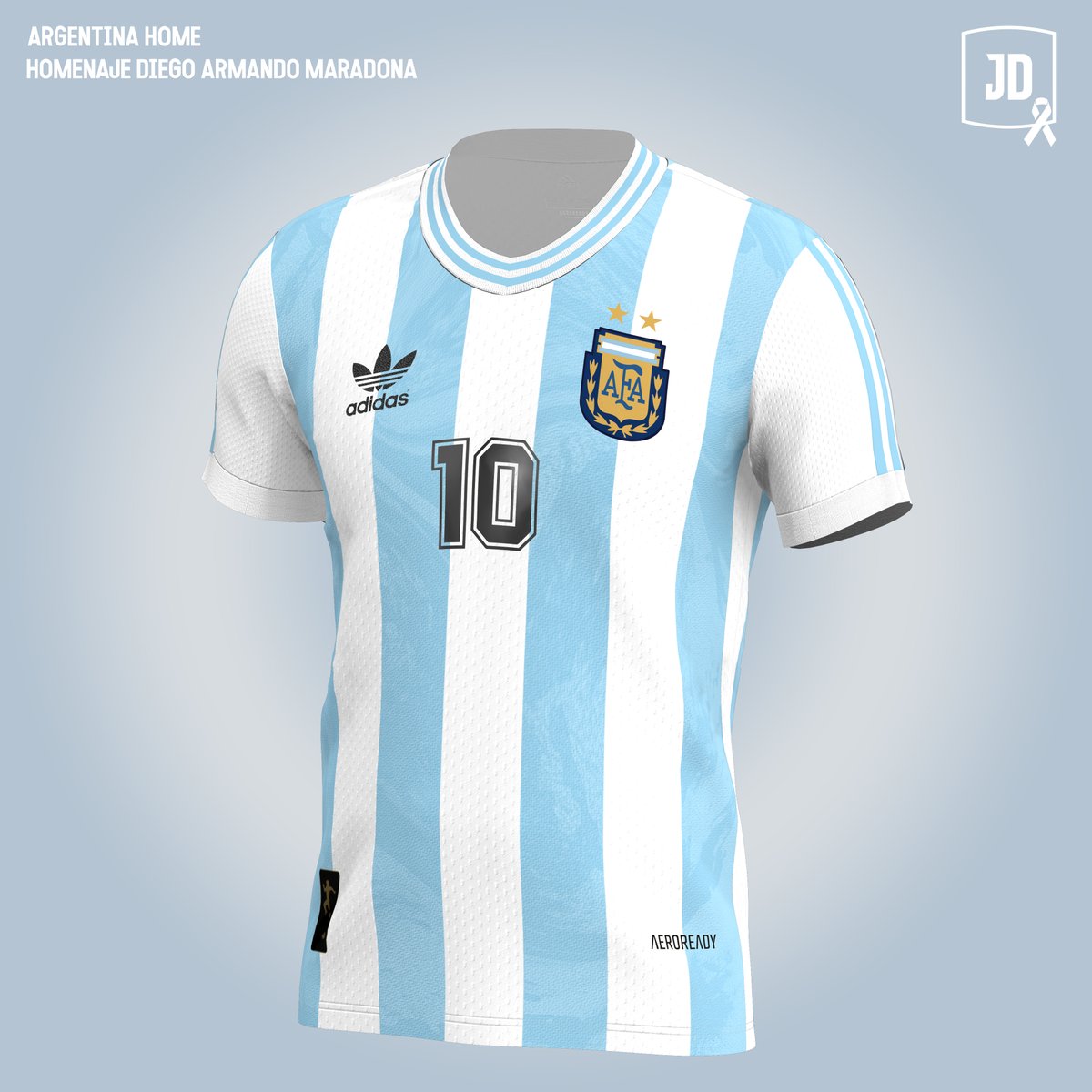 JayDesign__'s tweet image. Argentina Home Shirt
Homenaje a Diego Armando Maradona
Molde: @marito_plottier 
El diseño está inspirado en las dos camisetas titulares argentinas más icónicas utilizadas por el 10, la de Italia 90 y México 86.