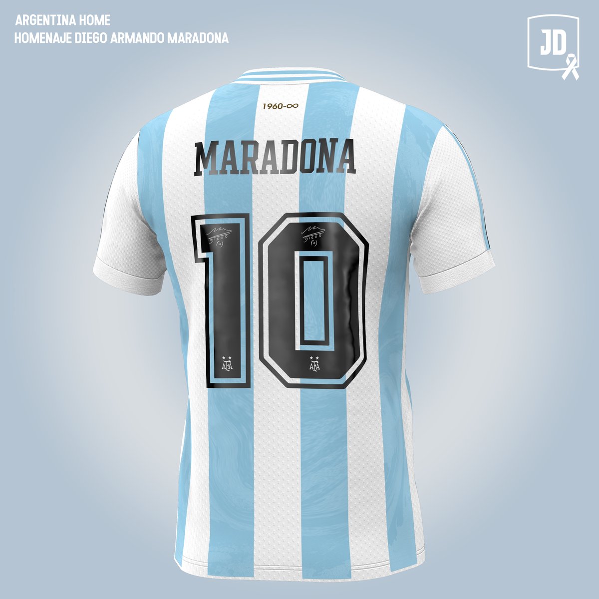 JayDesign__'s tweet image. Argentina Home Shirt
Homenaje a Diego Armando Maradona
Molde: @marito_plottier 
El diseño está inspirado en las dos camisetas titulares argentinas más icónicas utilizadas por el 10, la de Italia 90 y México 86.