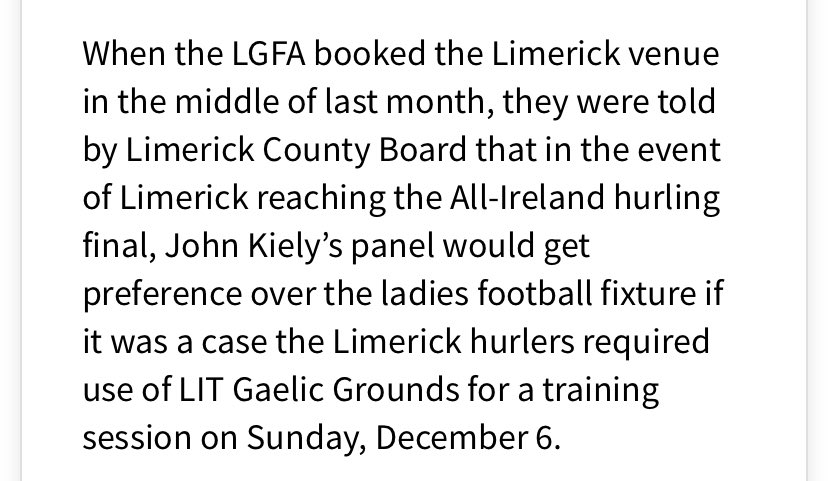 RyanLarry's tweet photo. If ever a final push was needed to unite men and women’s Gaelic games under one org, surely this incredible sentence should be it. https://t.co/YJKFG3Ht6p