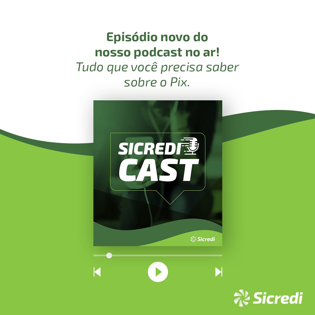 SicrediRC's tweet photo. No episódio #8 do SicrediCast falamos sobre o PIX,  o novo meio de pagamento instantâneo, desenvolvido pelo Banco Central, para você ter mais facilidade para transferir, pagar e receber, a qualquer horário ou dia da semana.Vem conferir https://t.co/8lzUcAq5Sq https://t.co/aJ9rZUf3JE