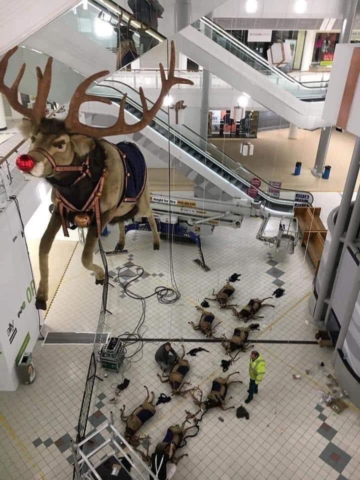 All of the other reindeer, used to laugh and call him names...

So Rudolph killed them.  Killed them all...