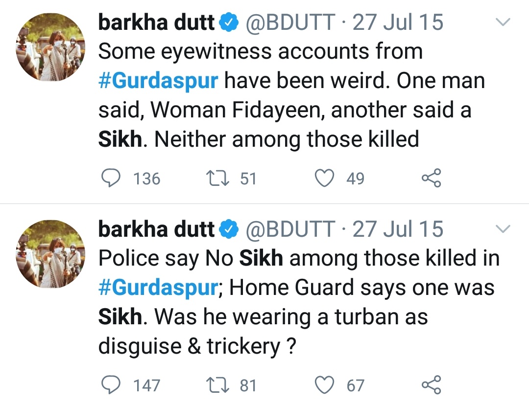 Hindutva__watch's tweet photo. Radia Tapes tainted 'Journalist' Barkha Dutt's anti Sikh past - when she falsely blamed 2015 Gurdaspur terror attack on Sikhs and connected it to 'revival of Khalistan' #Rewind #Flashback #CommunalMedia #Propagandist https://t.co/FDtMrZonAD