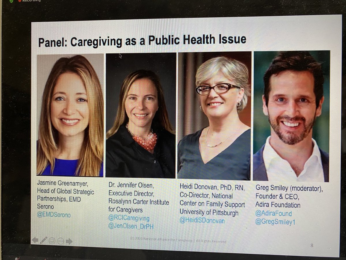 Important conversation today on caregiving during a crisis thanks ⁦<a href="/NA4Caregiving/">National Alliance for Caregiving</a>⁩ &amp; ⁦@AdiraFound⁩. Great panelists: ⁦@EMDSerono⁩ ⁦<a href="/RCICaregiving/">RCI Caregiving</a>⁩ ⁦<a href="/JenOlsen_DrPH/">Jennifer Olsen</a>⁩ ⁦@GregSmiley1⁩ ⁦<a href="/HeidiSDonovan/">Dr. Heidi Donovan</a>⁩ #cohealth