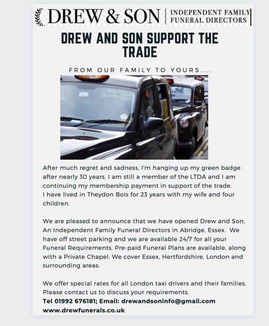 Drewandson's tweet photo. @SaveTaxi #supportthetrade #funeraldirectors #family https://t.co/zaSjj29iZK