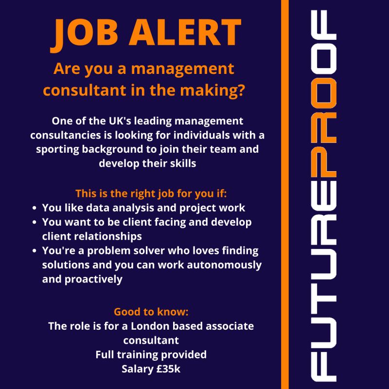 Current or former professional sports person? Interested in a career in Management Consultancy? Many of the skills you ALREADY have would help in this role. Please share & tag those who may be interested. @futureproofpro1 #sport #transition #sports