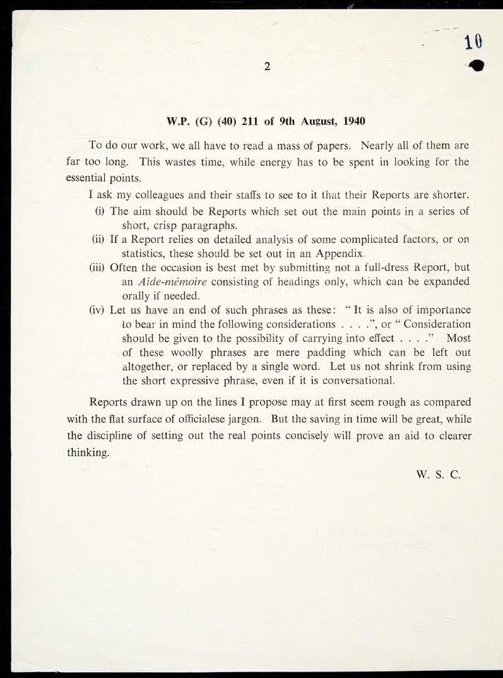 MartinLandray's tweet photo. I came across this again today:

- simplicity, brevity, clarity

Relevant in so much of our working lives.

Feel free to attach next time you’re asked for a detailed progress report or sent a stack of meeting papers at a day’s notice https://t.co/UwwmMUooCY