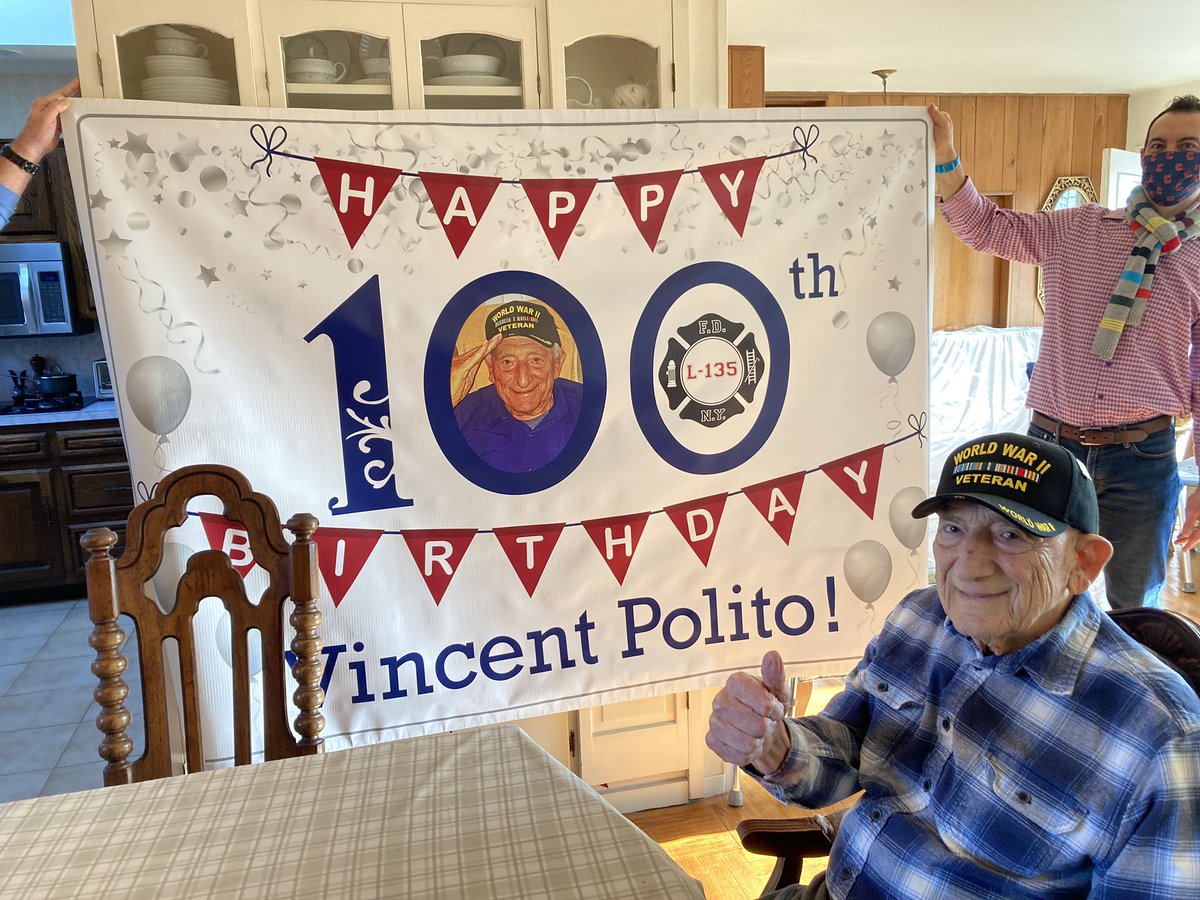 FDNY's tweet photo. On Saturday, November 28th, the Myrtle Turtles surprised retired FDNY Lieutenant Vincent Polito #Ladder135 to wish him a Happy 100th Birthday! https://t.co/UeENOe38TK