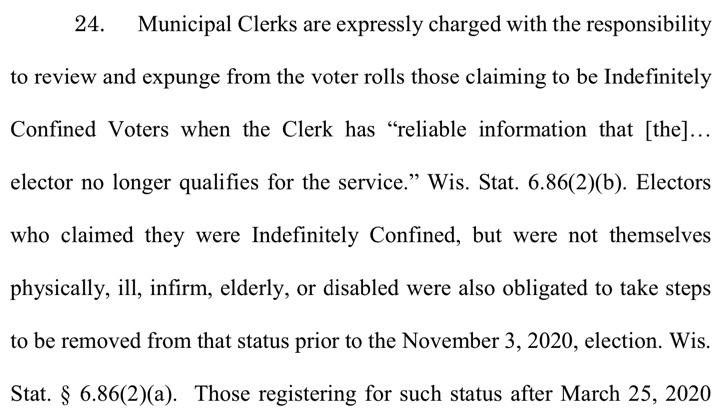 Photo ID REQUIRED for absentee ballot due to indefinite confinement. This was not done in Milwaukee or Dane Counties. 28k Ballots in question.