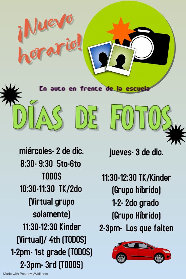 laderapalma's tweet photo. New Schedule for Picture Days! ¡Días para tomar Fotos Escolares! #lhcsd #1team1vision #DIAcademy #schoolphotos https://t.co/u1oJunUQl4