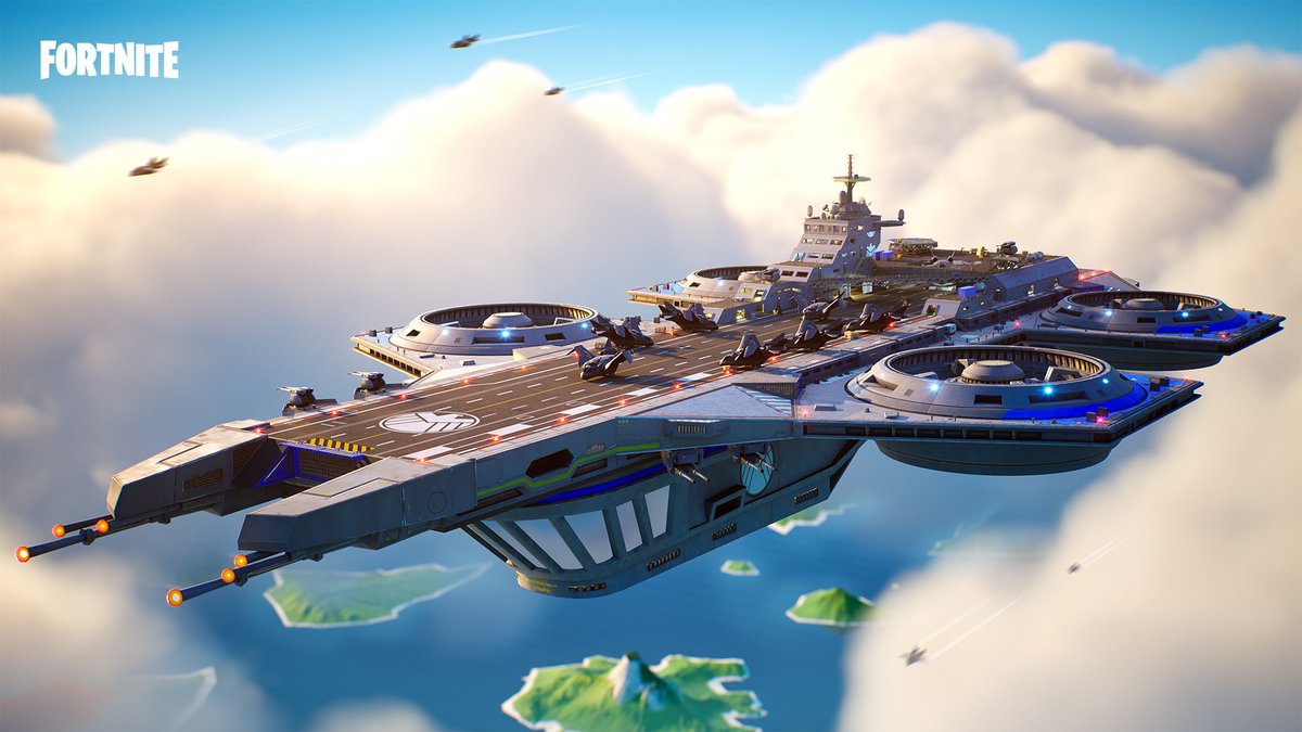 Fortnite's tweet image. The fight against Galactus begins on the Helicarrier. You’re in the right place!