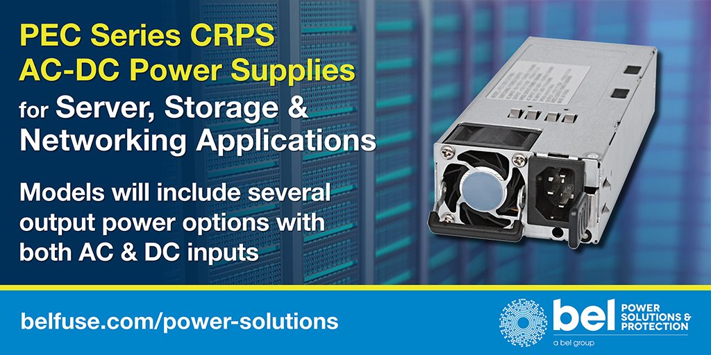 BelPwrSolutions's tweet image. #BelPowerSolutions announces PEC Series #powersupplies, platinum level effic. for server, storage &amp;amp; NW apps. Based on Common Redundant Power Supplies (CRPS) std., 1st models are AC versions rated at 550 W, 800 W, 1300 W &amp;amp; 1600 W output power. PR: bit.ly/39tEtv2 #BelFuse