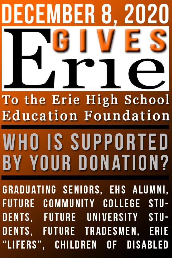 December 8th is Erie Gives Day! Erie High School Education Foundation is asking for donations for scholarships for our students. Visit bit.ly/eriegivestoerie to make your tax-deductible donation on Erie Gives Day! <a href="/TigersPrincipal/">Josh Griffin</a> <a href="/ErieHSAthletics/">Erie HS Athletics</a>  @ErieHigh_AP <a href="/lzrssll/">Liz Russell</a>