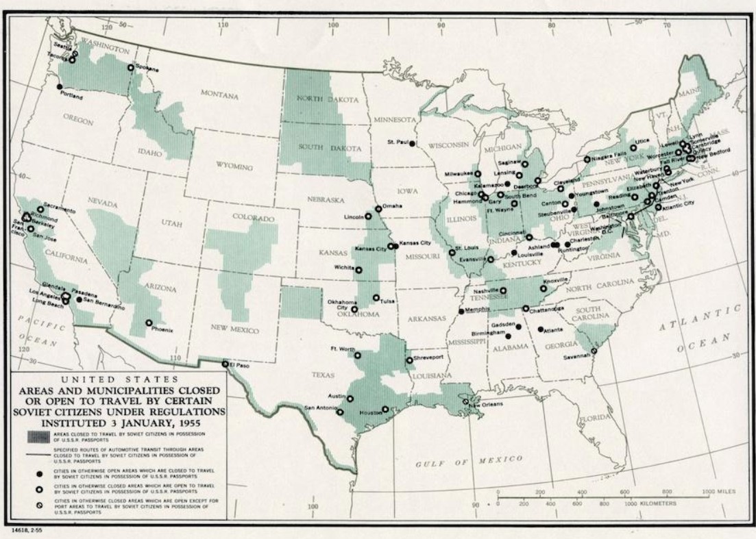 Half the country was off-limits to tourists from the USSR in 1955.