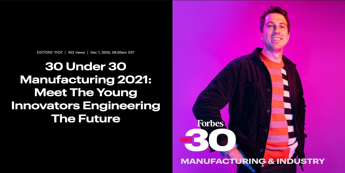 I was honored to be a judge for @Forbes' #30Under30 in Manufacturing & Industry 2021. It's inspiring to see young innovators in the manufacturing space developing parts and products that break the mold. Congrats to this year's 30!