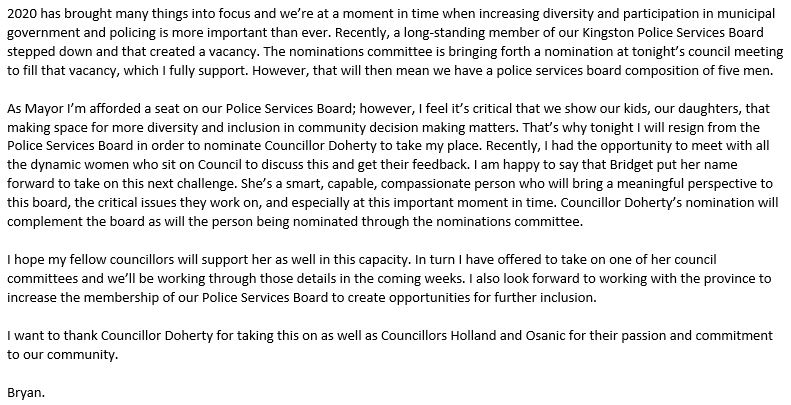MayorPaterson's tweet image. See below a statement about my resignation from Police Services Board.