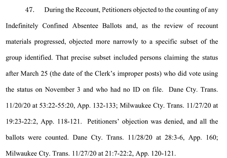 Petitioners objected to a subset of Indefinitely Confined voters with NO PHOTO ID on file in violation of Wisconsin law. Again. OVERRULED!  Noticing a pattern here....