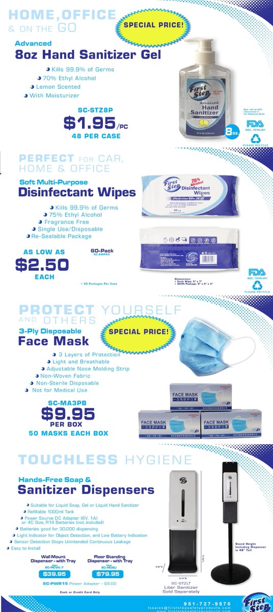 Sanitizers, Wipes, Masks and Dispensers - mailchi.mp/firststepsafet…
