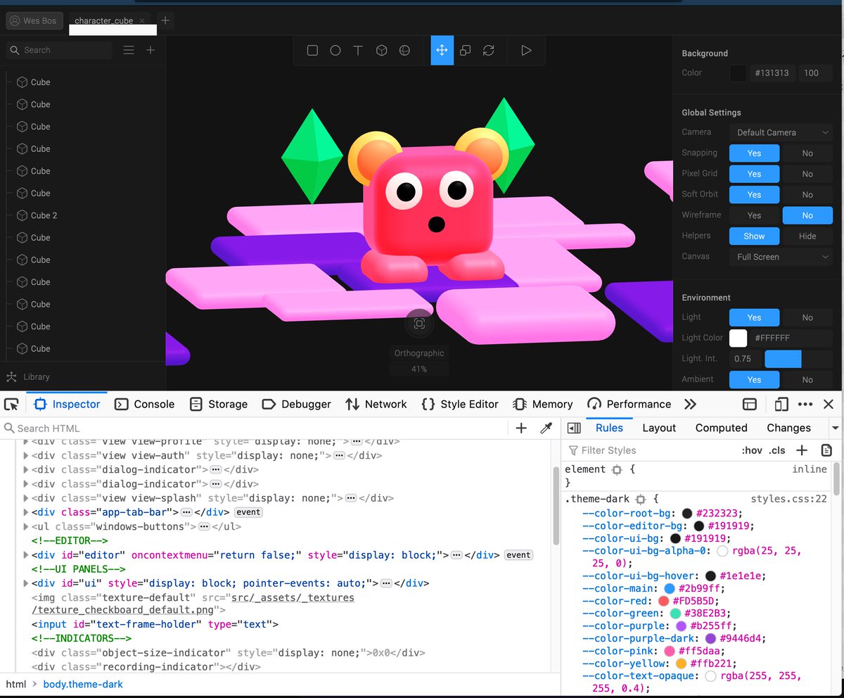 wesbos's tweet image. Trying out the new @splinetool - it&apos;s a 3D tool that exports to JS. This is going to be huge! 

From the looks of it, it seems to also be built entirely in JS, hosted on Netlify and works in the browser. (I sleuthed the URL via Charles)