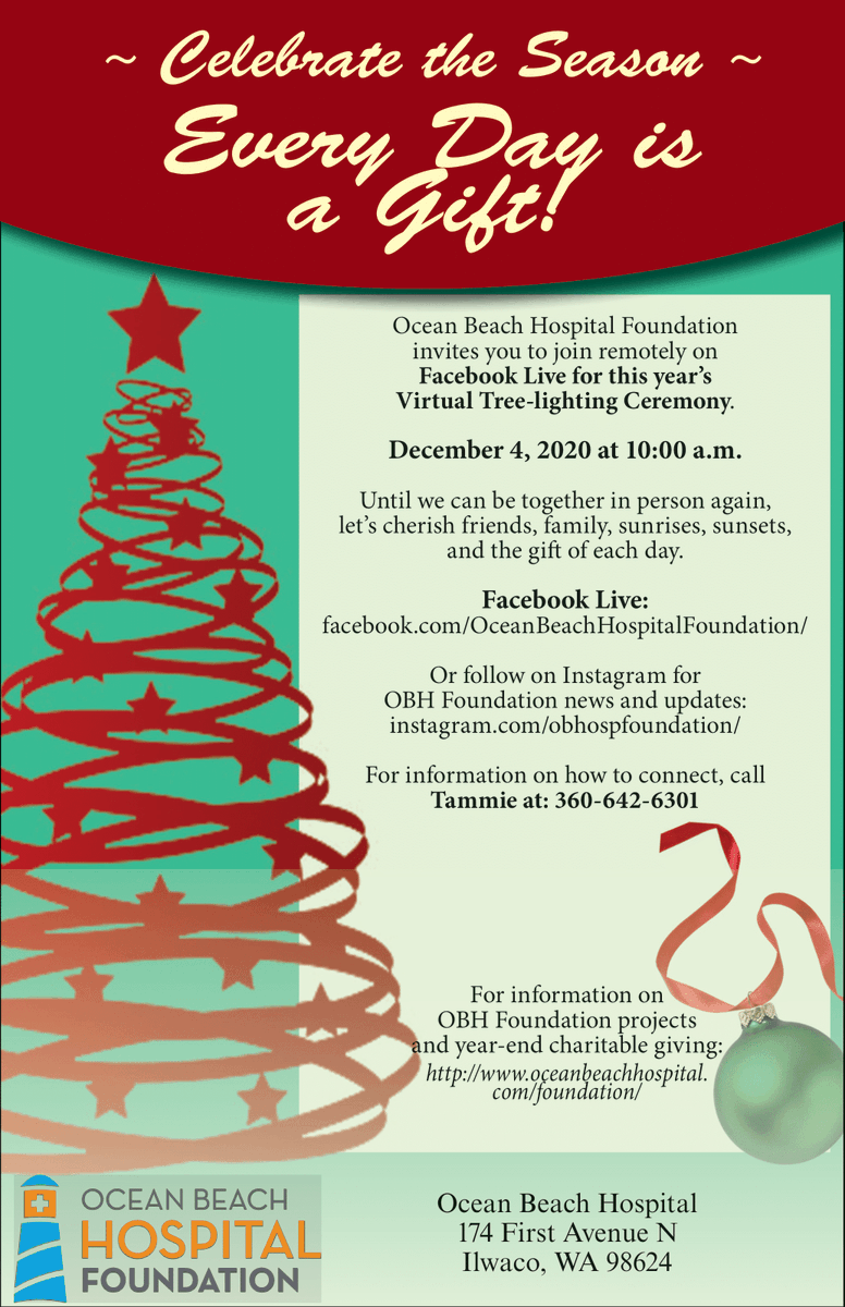 OBHospitalMC's tweet photo. Please join the Ocean Beach Hospital Foundation for this year's virtual tree lighting ceremony on Friday, December 4, 2020, at 10:00 a.m. https://t.co/9X2OU31lnt