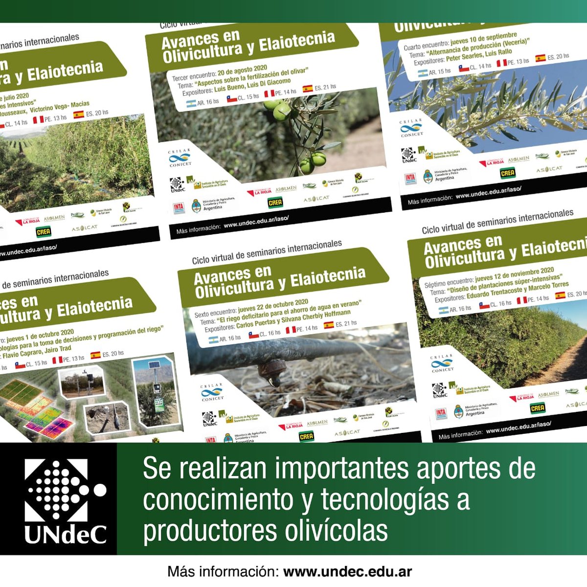 #Seminarios #Olivicultura 
Desde julio de este año, a través de los Seminarios virtuales de Olivicultura y Elaiotecnia se han compartido diversos conocimientos sobre la materia, principalmente a productores olivícolas de la región, como así también de otras provincias y países.