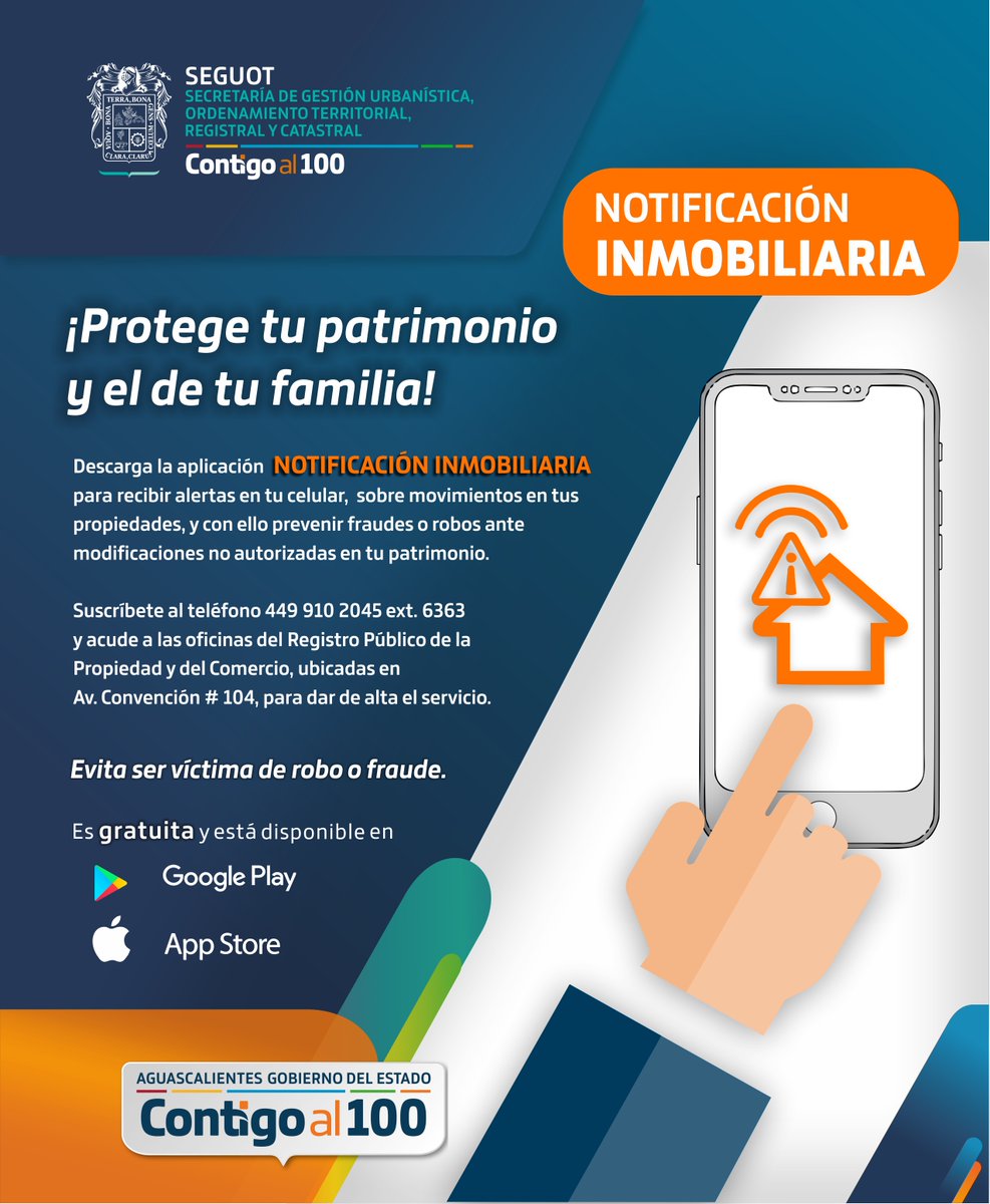 SeguotA's tweet photo. Descarga la aplicación Notificación Inmobiliaria, para recibir alertas en tu celular sobre modificaciones de tus propiedades y actuar inmediatamente si no reconoces movimientos.
Aprovecha ¡El servicio será gratuito todo el mes de diciembre!
#ContigoAl100
#AccionesContigo https://t.co/enMPR4zXAT