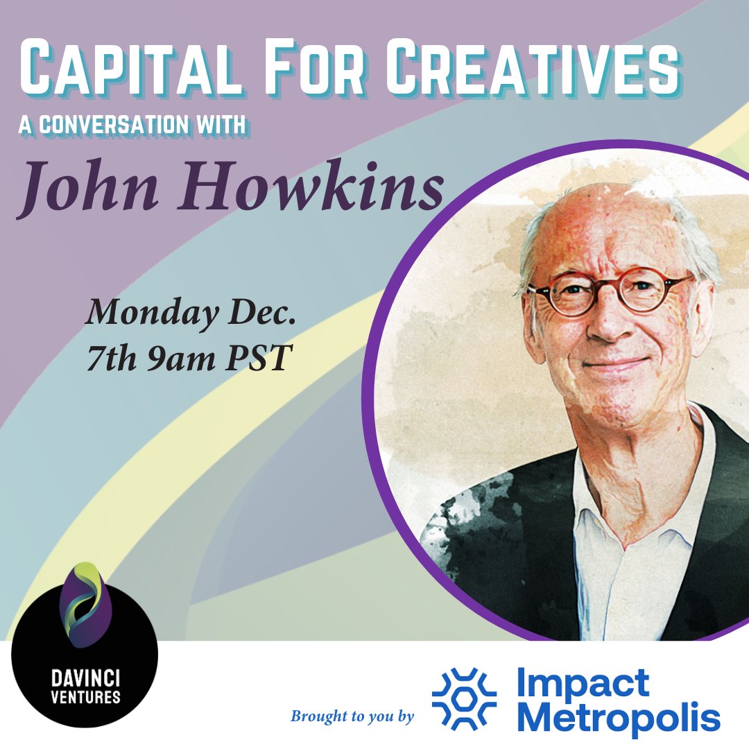 We're excited to be partnering with <a href="/ImpactMetro/">Impact Metropolis</a> for a new series of conversations on the #CreativeEconomy and next week we've got renowned creative economy thinker <a href="/johnhowkins/">John Howkins</a> 🎊Mark your calendars and join us!