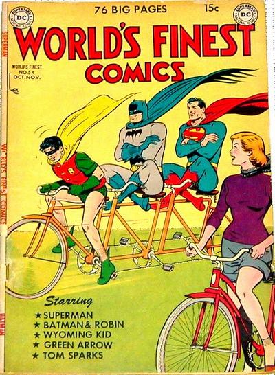 “Hey, Batman, wasn’t Robin a little gloaty about that rescue last month?”“Yeah, he was. Hey, there’s that same girl again!"
